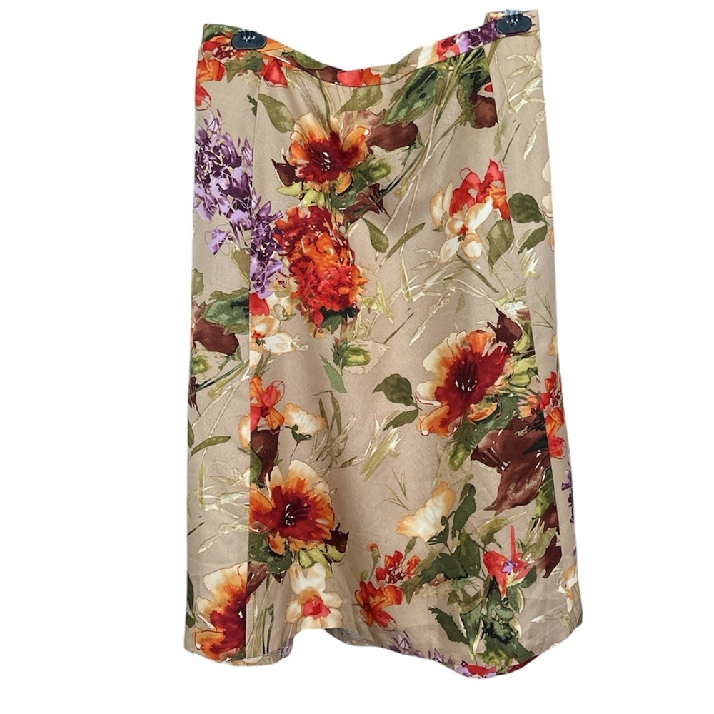 Talbots Silk Wool Floral Midi Skirt Plus Size 24W Petite Luxury Coastal - Picture 3 of 12